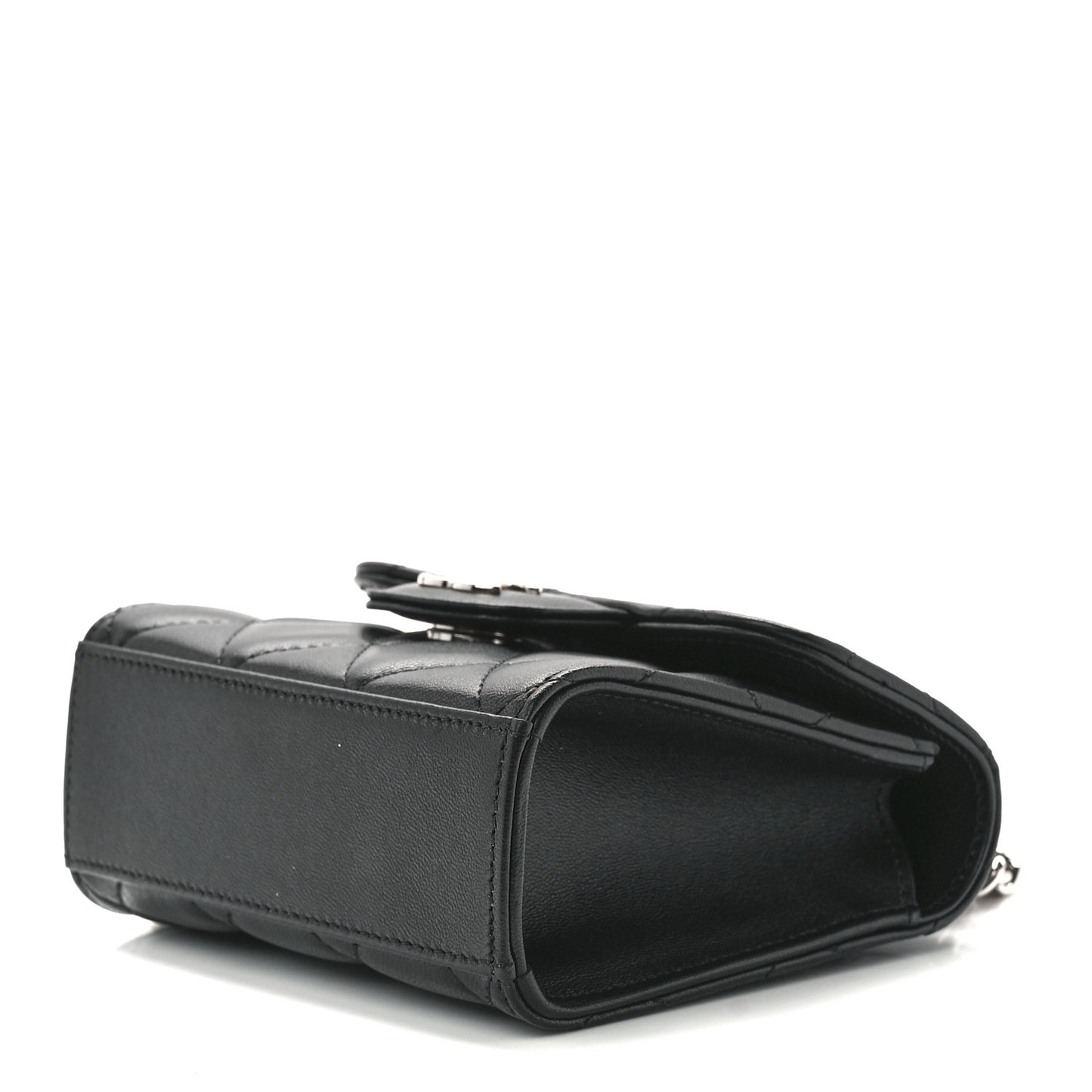 Lambskin Quilted Top Handle Flap Clutch With Chain Black