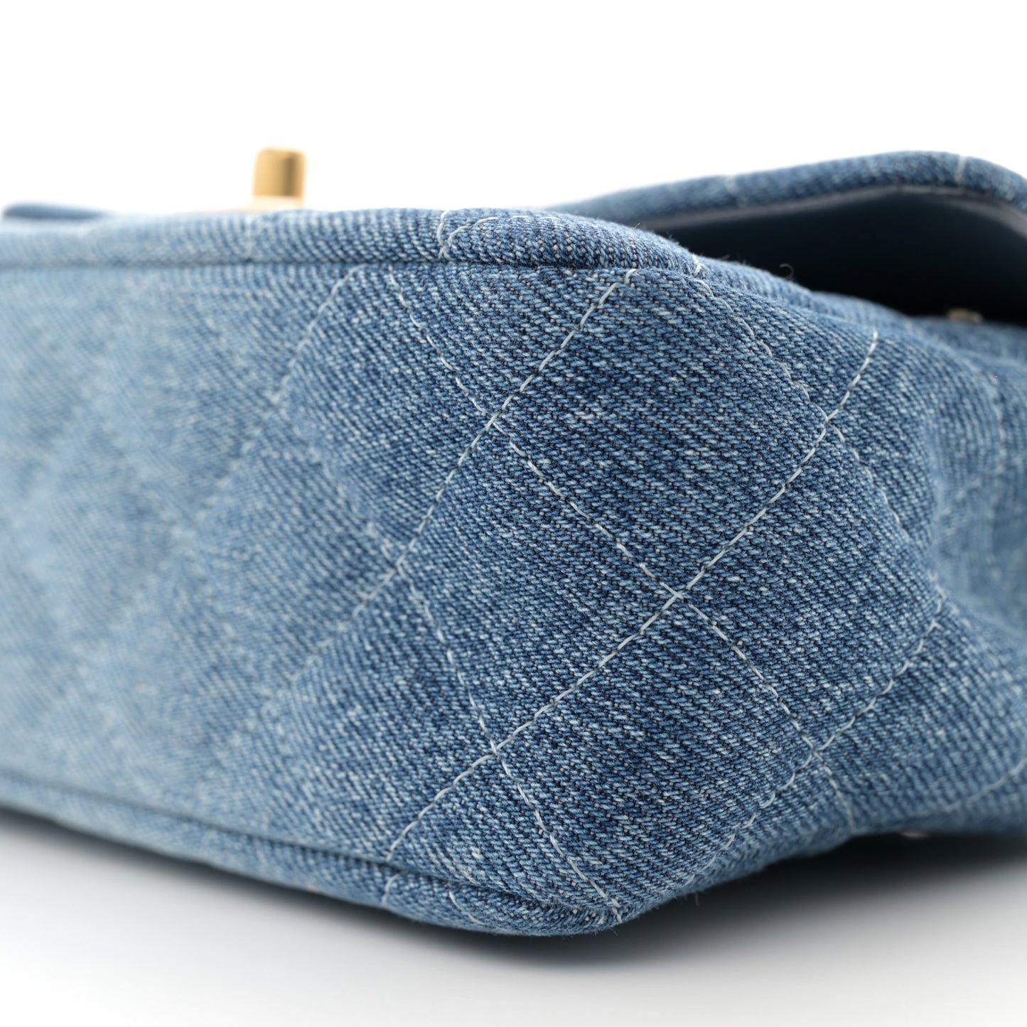 Washed Denim Quilted Mini Rectangular Flap Blue