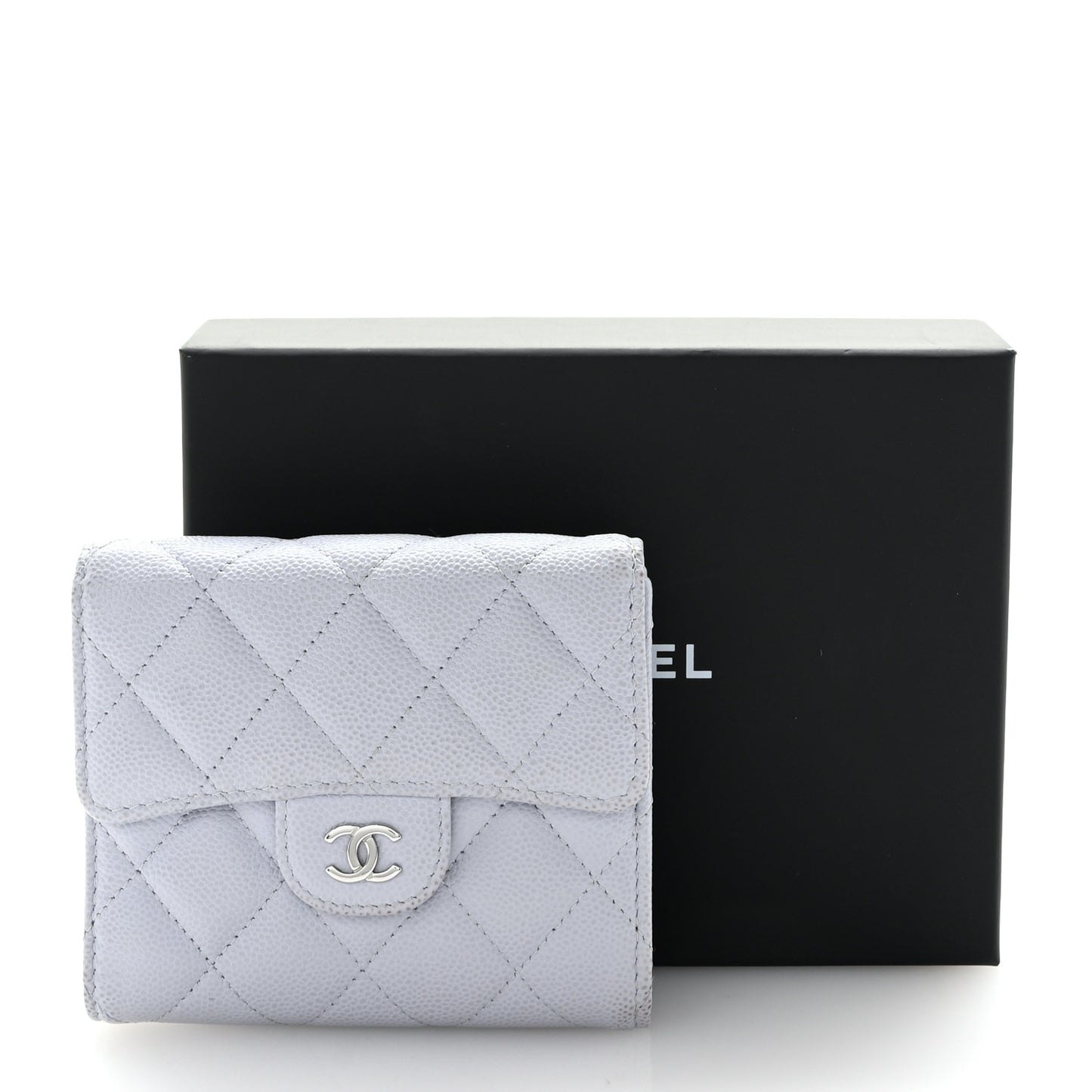 Caviar Quilted Compact Flap Wallet Light Blue