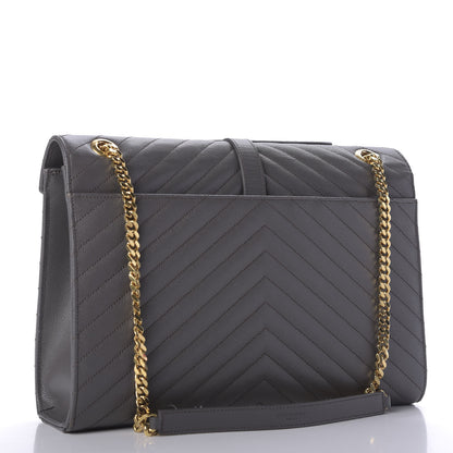 Saint Laurent Grain De Poudre Matelasse Chevron Large Monogram Satchel Earth 3 of 9