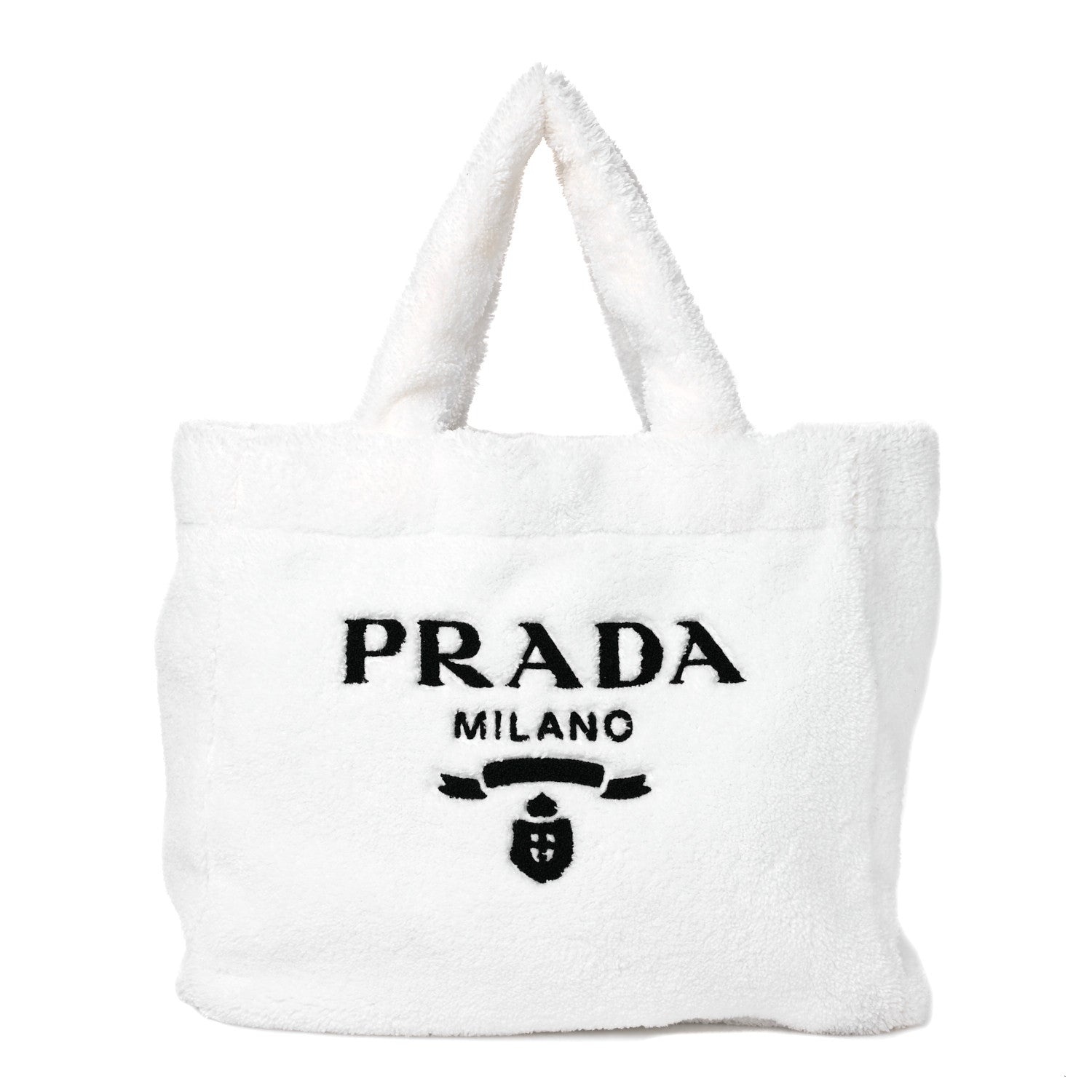 Prada Terry Cloth Tote Bag White Black 1 of 12