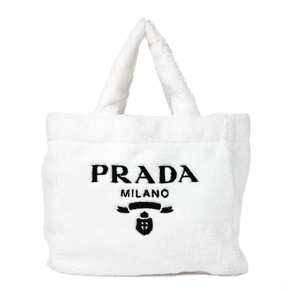 Prada Terry Cloth Tote Bag White Black 1 of 12
