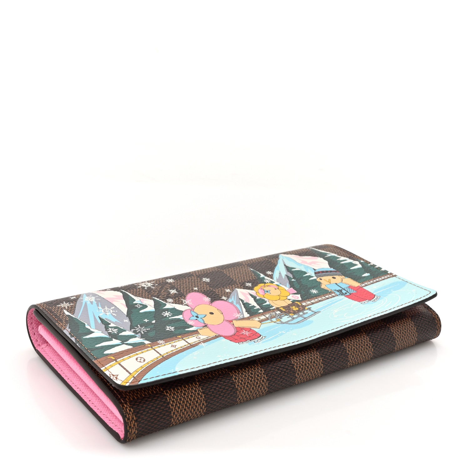Louis Vuitton Damier Ebene 2023 Christmas Animation Ice Skating Sarah Wallet Pink 4 of 8