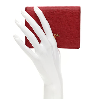 Prada Saffiano Metal Compact Snap Bi-Fold Wallet Fuoco 2 of 10