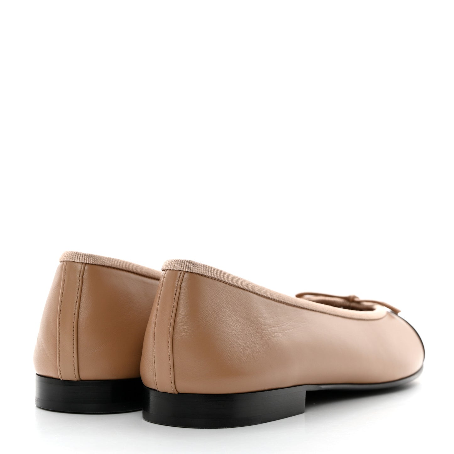 Lambskin Cap Toe Ballerina Flats 39 Beige Black