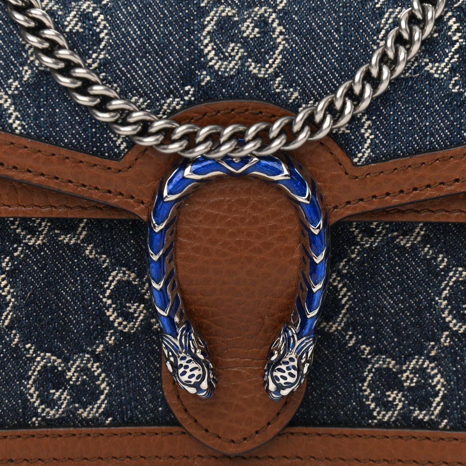 Gucci New Denim GG Monogram Dollar Calfskin Enamel Super Mini Dionysus Shoulder Bag Blue Tea Cuir Epilog Electric Blue 7 of 9