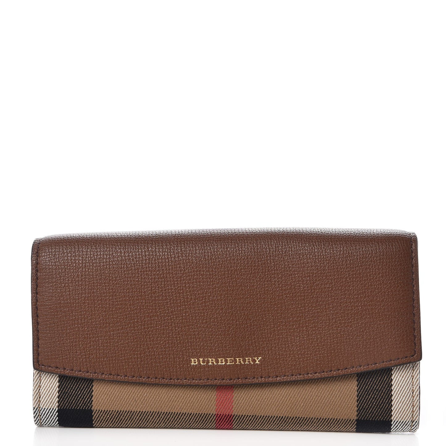 Grainy Calfskin House Check Continental Wallet Tan