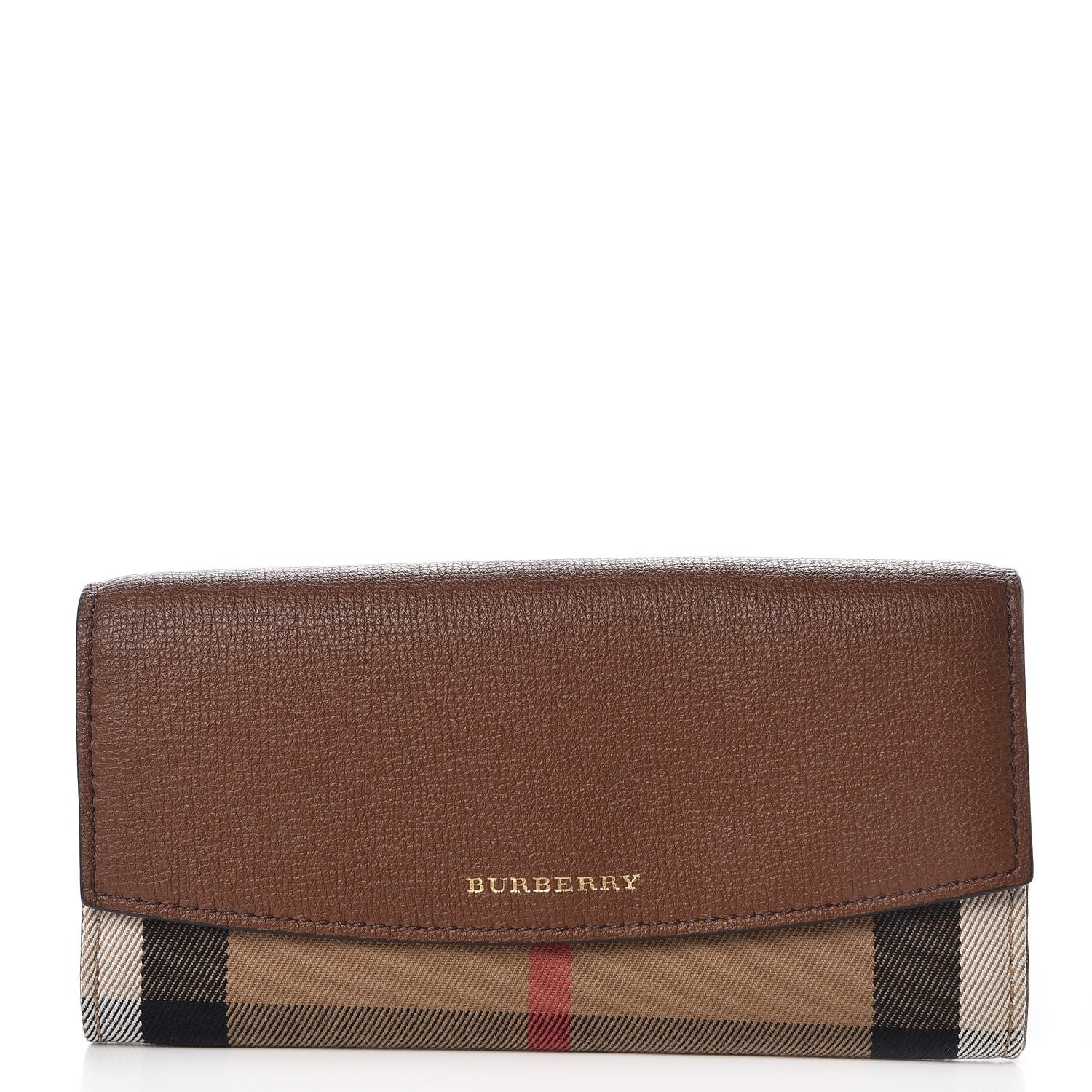 Burberry Grainy Calfskin House Check Continental Wallet Tan 1 of 8