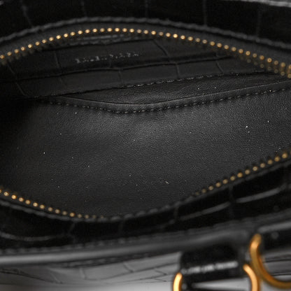 Balenciaga Shiny Supple Calfskin Crocodile Embossed Neo Classic Gold Hardware Nano City Crossbody Black 4 of 8