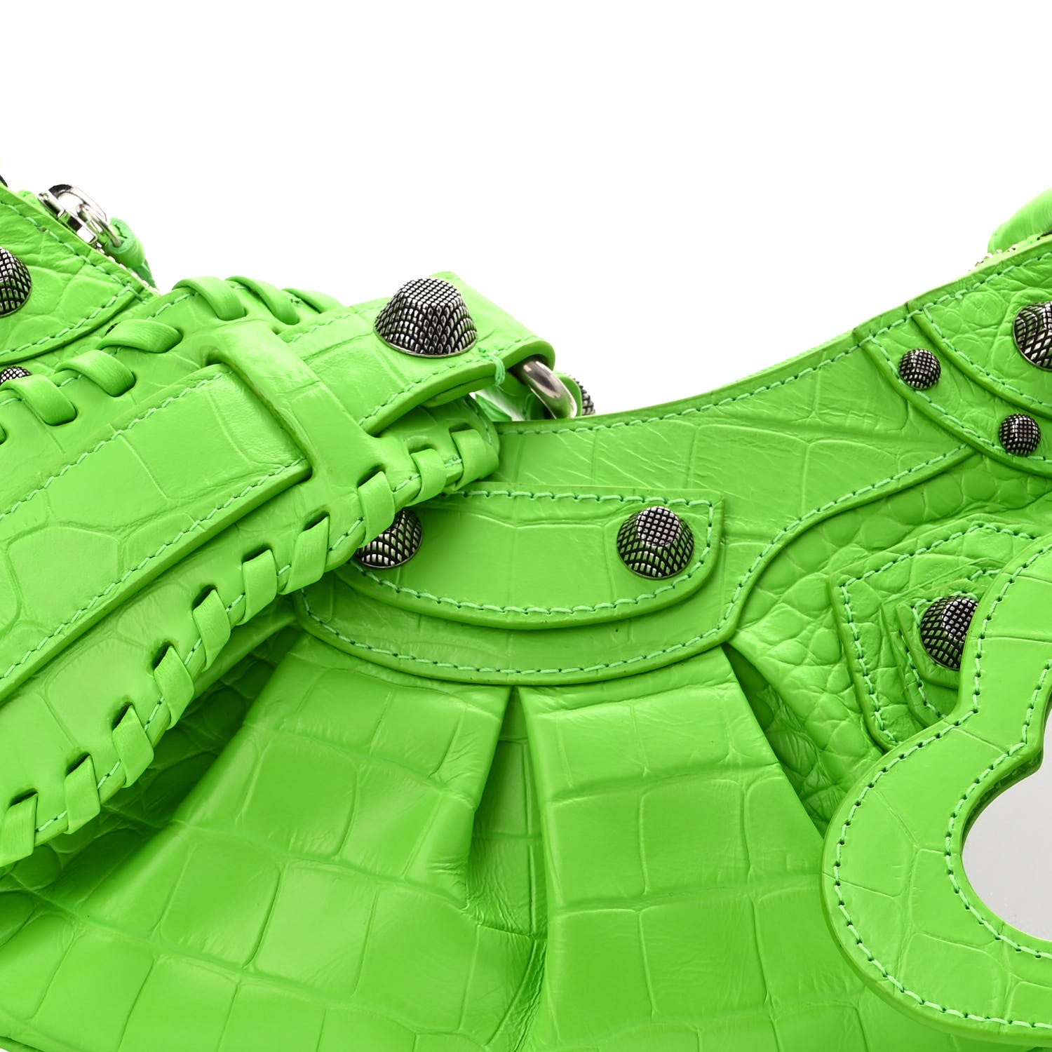 Balenciaga Extra Supple Calfskin Crocodile Embossed Le Cagole Shoulder Bag XS Acid Green 7 of 9
