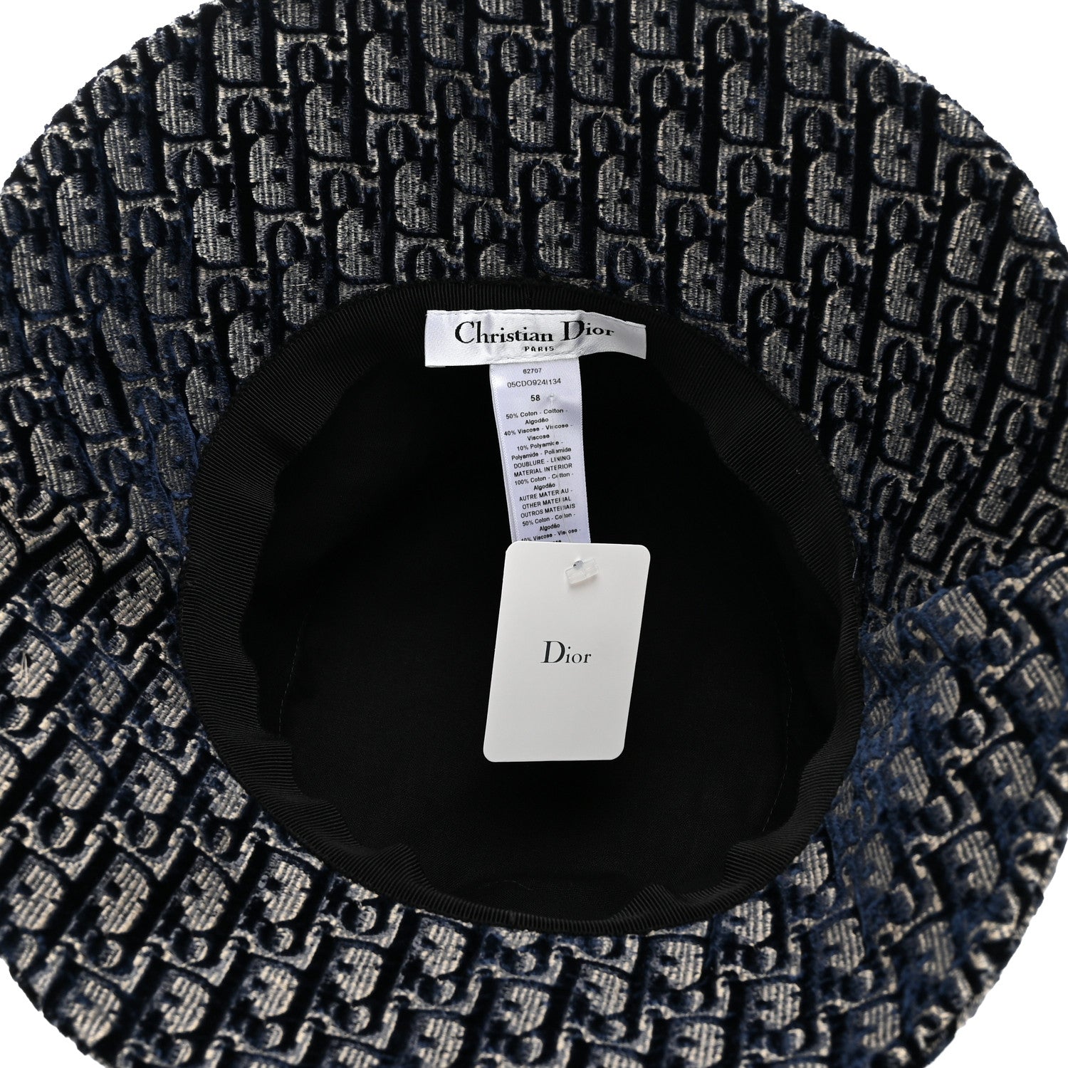Christian Dior Velvet Oblique Large Brim Bucket Hat 58 Bleu Marine 7 of 8