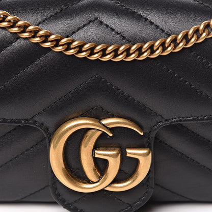 Gucci Calfskin Matelasse Super Mini GG Marmont Shoulder Bag Black 10 of 10