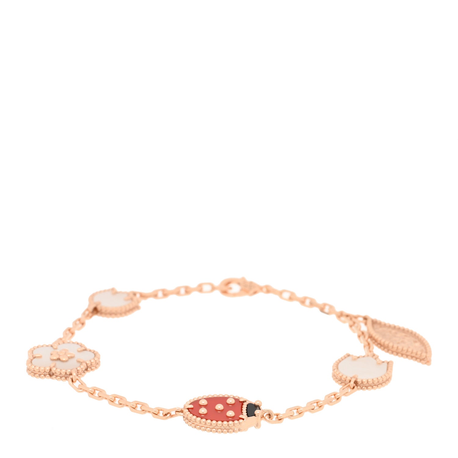 Van Cleef & Arpels 18K Rose Gold Carnelian Mother of Pearl Onyx 5 Motifs Lucky Spring Bracelet 1 of 4