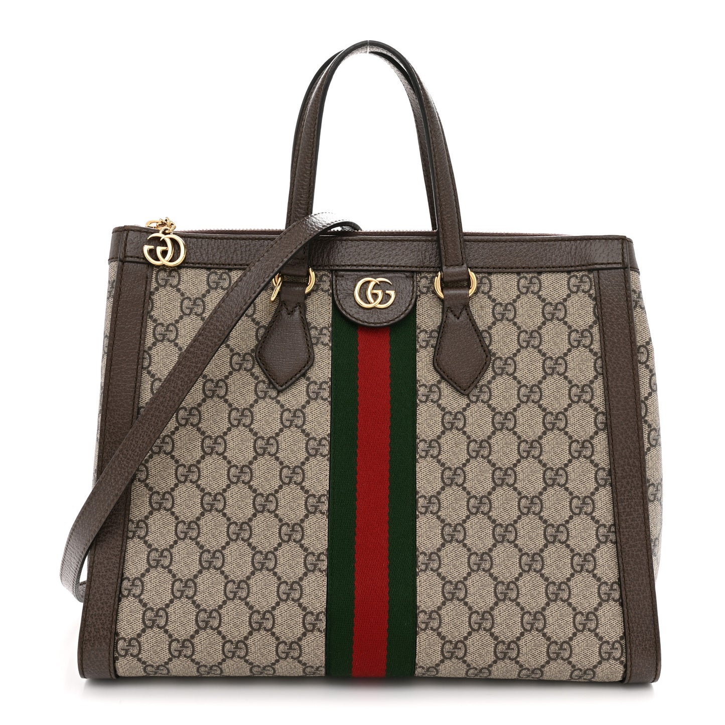 GG Supreme Monogram Web Medium Ophidia Tote Bag Brown