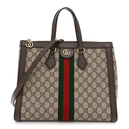 Gucci GG Supreme Monogram Web Medium Ophidia Tote Bag Brown 1 of 11