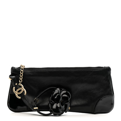 Chanel Lambskin Patent Camellia Wristlet Black 3 of 13