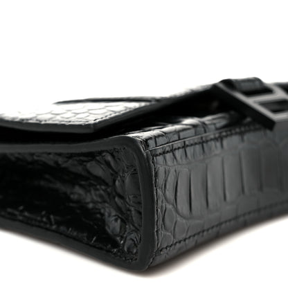 Balenciaga Shiny Calfskin Monochrome Crocodile Embossed Hourglass Chain Bag Black 10 of 11