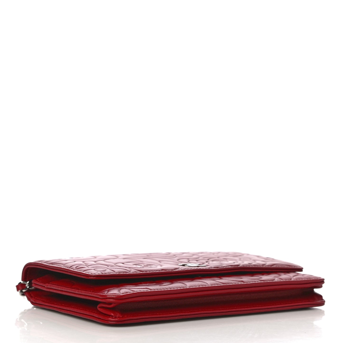 Lambskin Camellia Embossed Wallet On Chain WOC Red