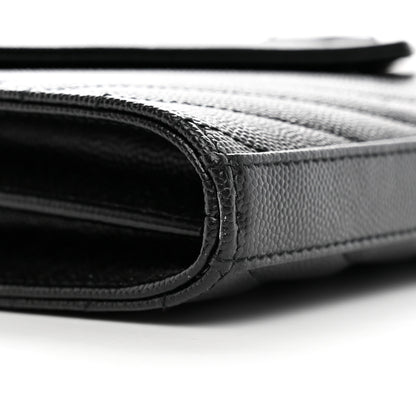 Saint Laurent Grain De Poudre Matelasse Chevron Monogram Monochrome Chain Wallet Black 10 of 12