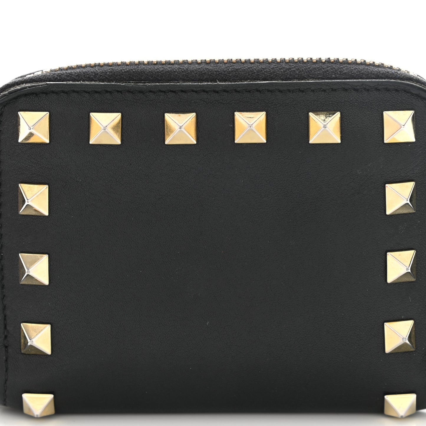 Vitello Rockstud Zip Around Card Holder Wallet Black