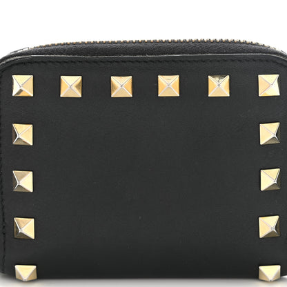 Valentino Garavani Vitello Rockstud Zip Around Card Holder Wallet Black 8 of 10