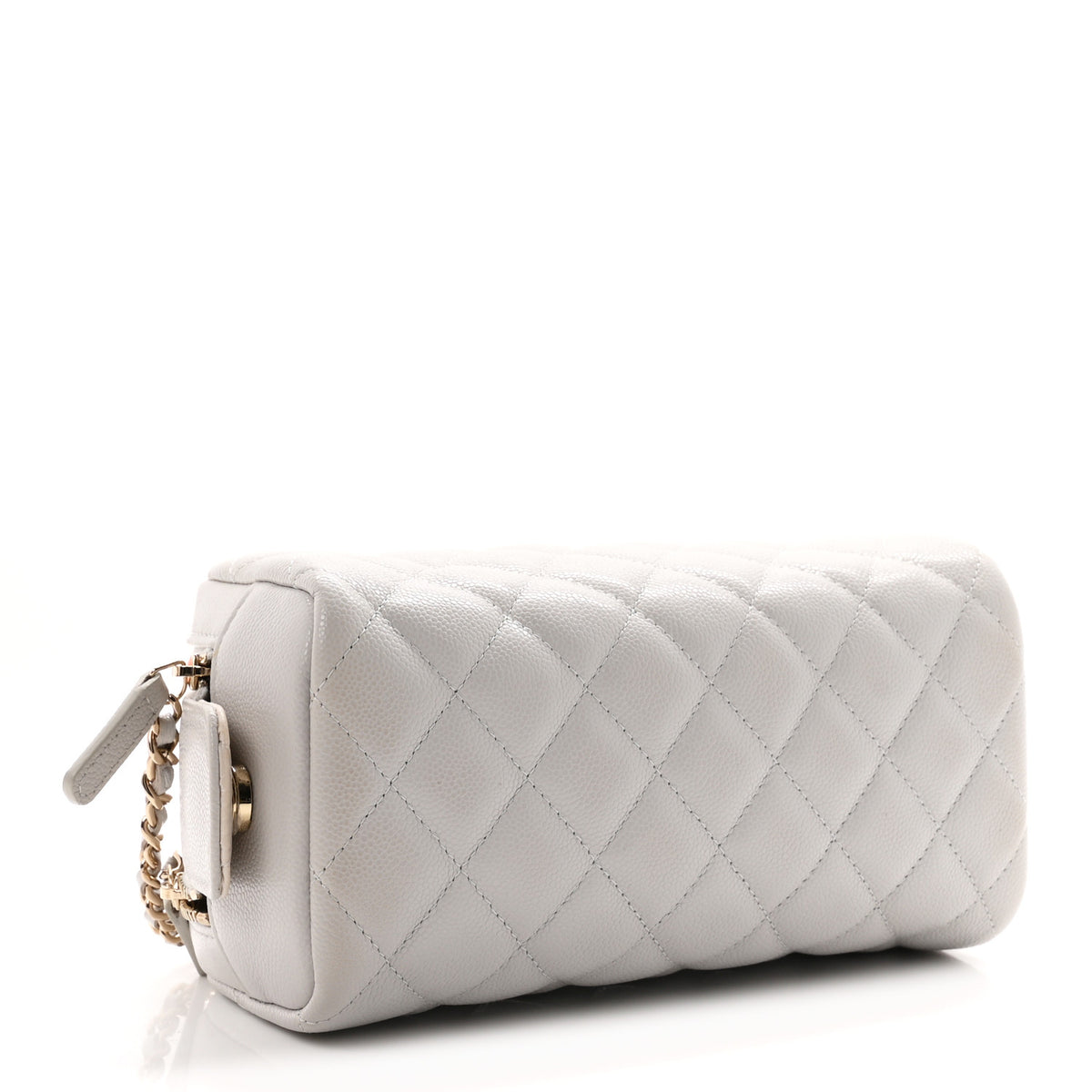Chanel Caviar Quilted Double Zip Pouch Cosmetic Case Light Grey 4 of 7