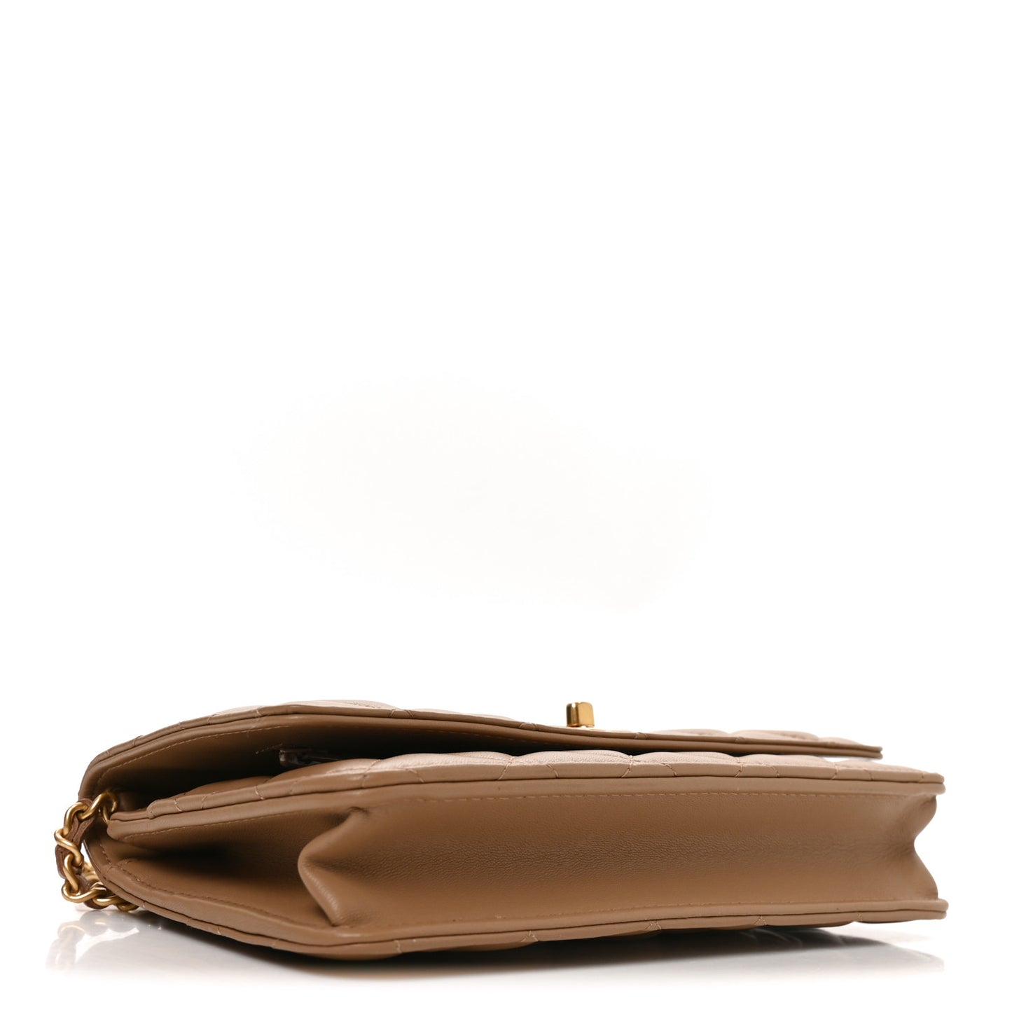 Lambskin Quilted CC Pearl Crush Wallet on Chain WOC Beige