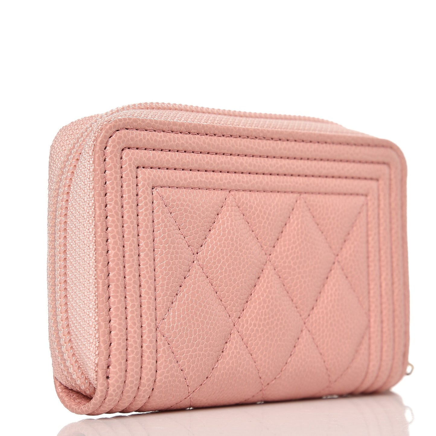 Caviar Quilted Boy Zip Around Coin Purse Wallet Light Pink