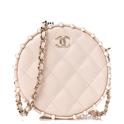 Chanel Calfskin Quilted Pearl Round Clutch With Chain White 1 of 11