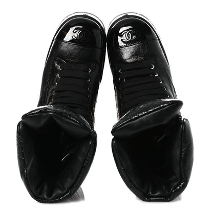Chanel Crumpled Patent Lambskin Calfskin Quilted Lace Up Combat Boots 39 Black 2 of 11