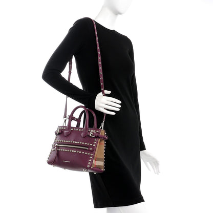 Burberry Calfskin House Check Studded Small Banner Tote Dark Plum 2 of 9