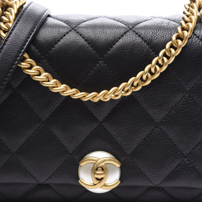 Chanel Calfskin Quilted Accordion Pearl CC Flap Bag Black 9 of 10