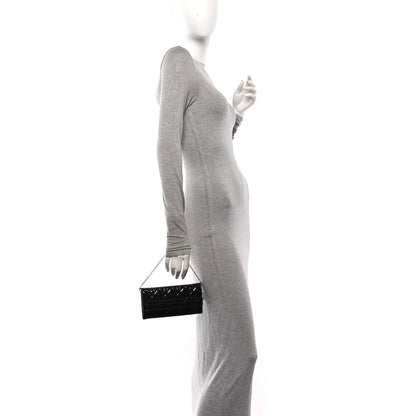 Christian Dior Patent Lambskin Cannage Lady Dior Rendezvous Wallet On Chain Black 2 of 12