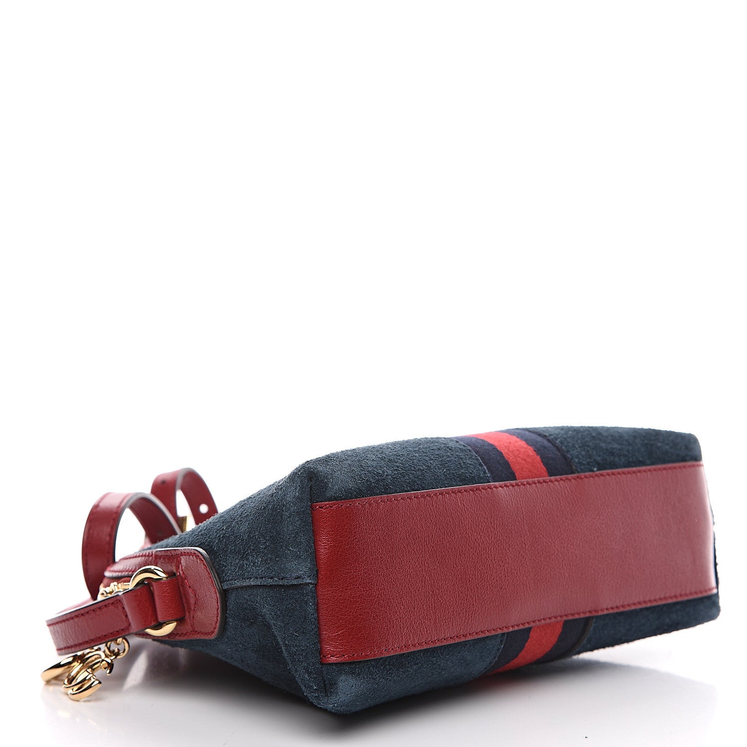 Gucci Suede Calfskin Web Small Ophidia Dome Shoulder Bag New Blue Romantic Cherry 3 of 11