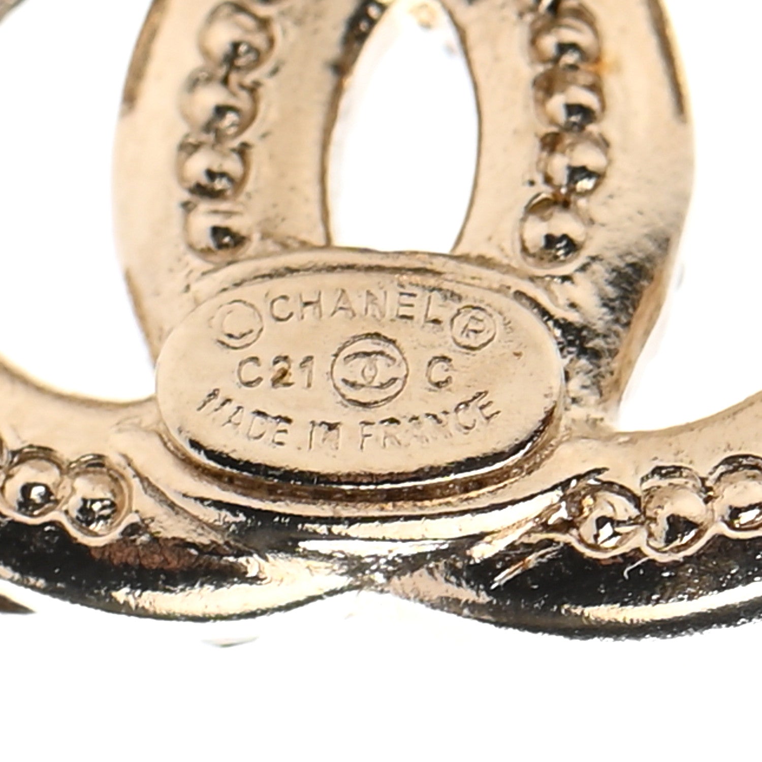 Chanel Crystal Pearl Caviar CC Stud Earrings Gold 3 of 5