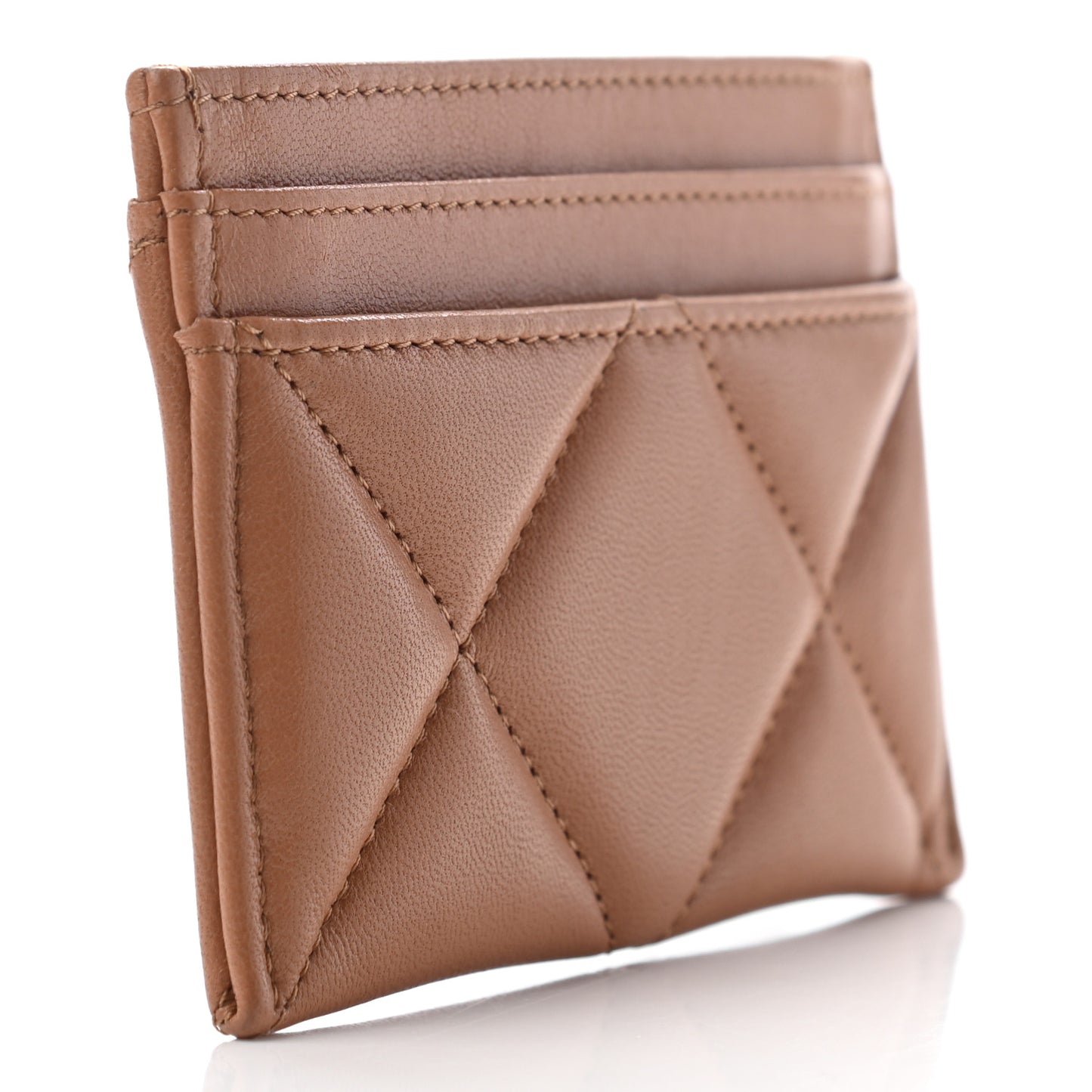 Lambskin Quilted Chanel 19 Card Holder Brown