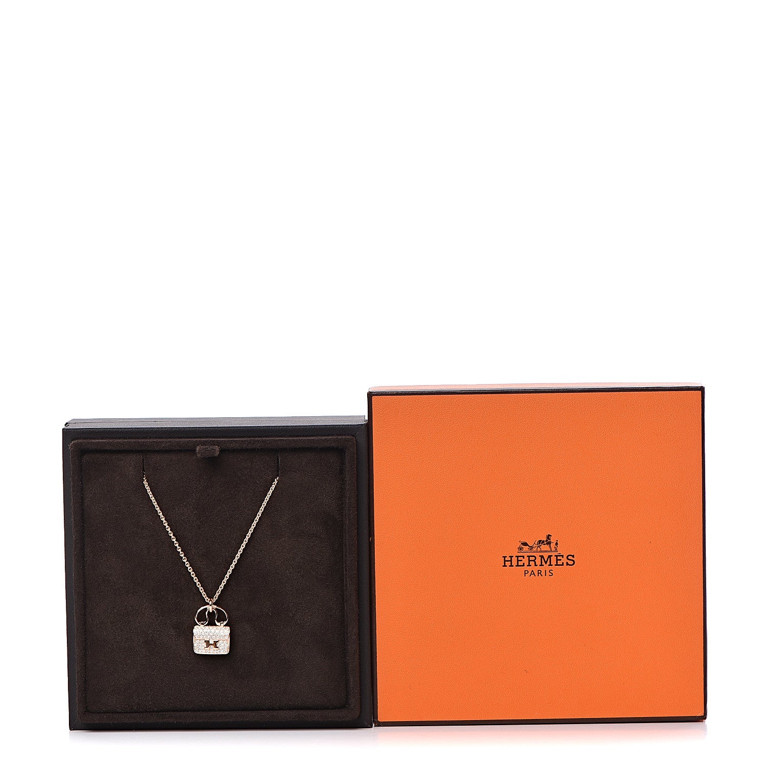 Hermes 18K Rose Gold Diamond Constance Amulette Pendant Necklace 7 of 7