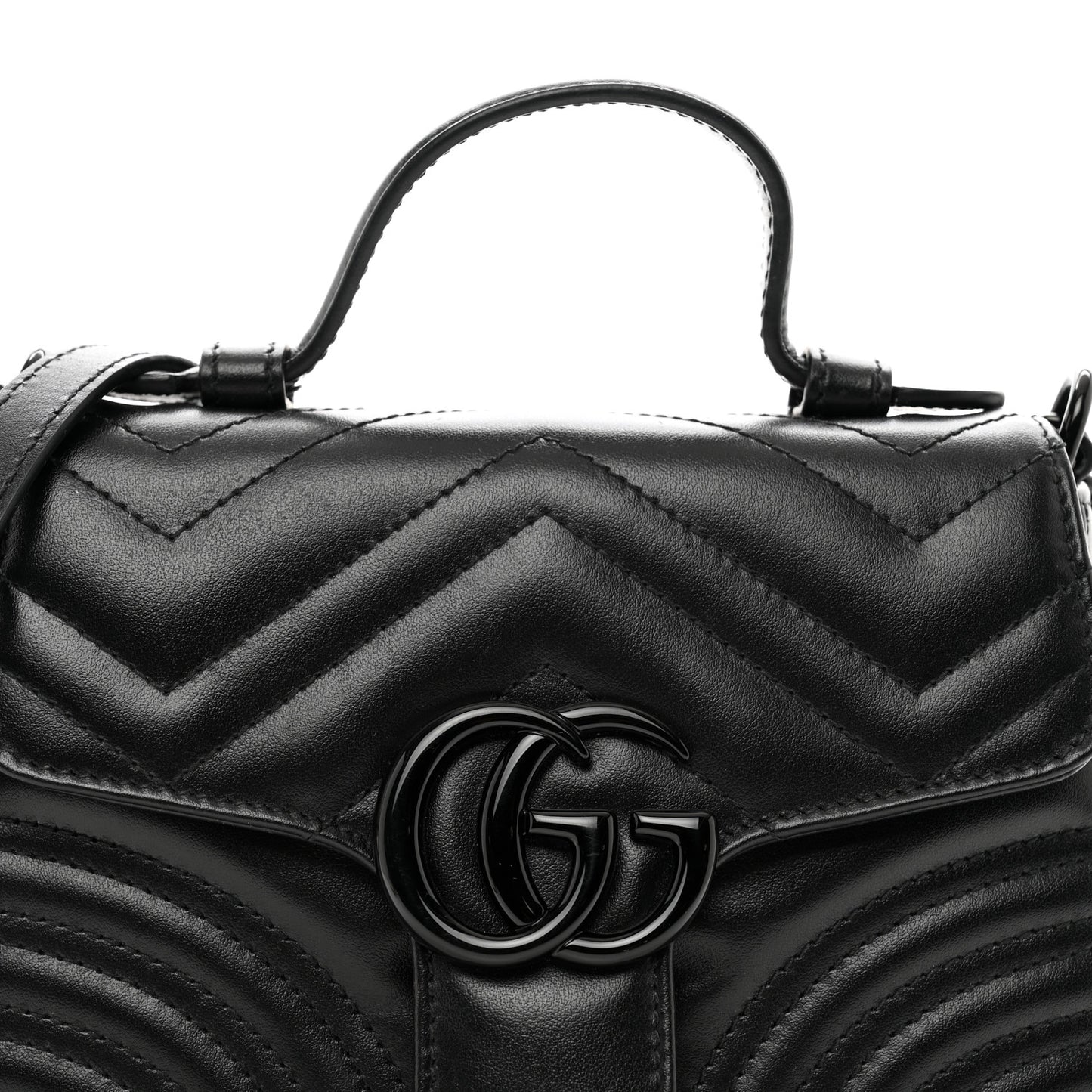 Calfskin Matelasse Monochrome Mini GG Marmont Top Handle Shoulder Bag Black