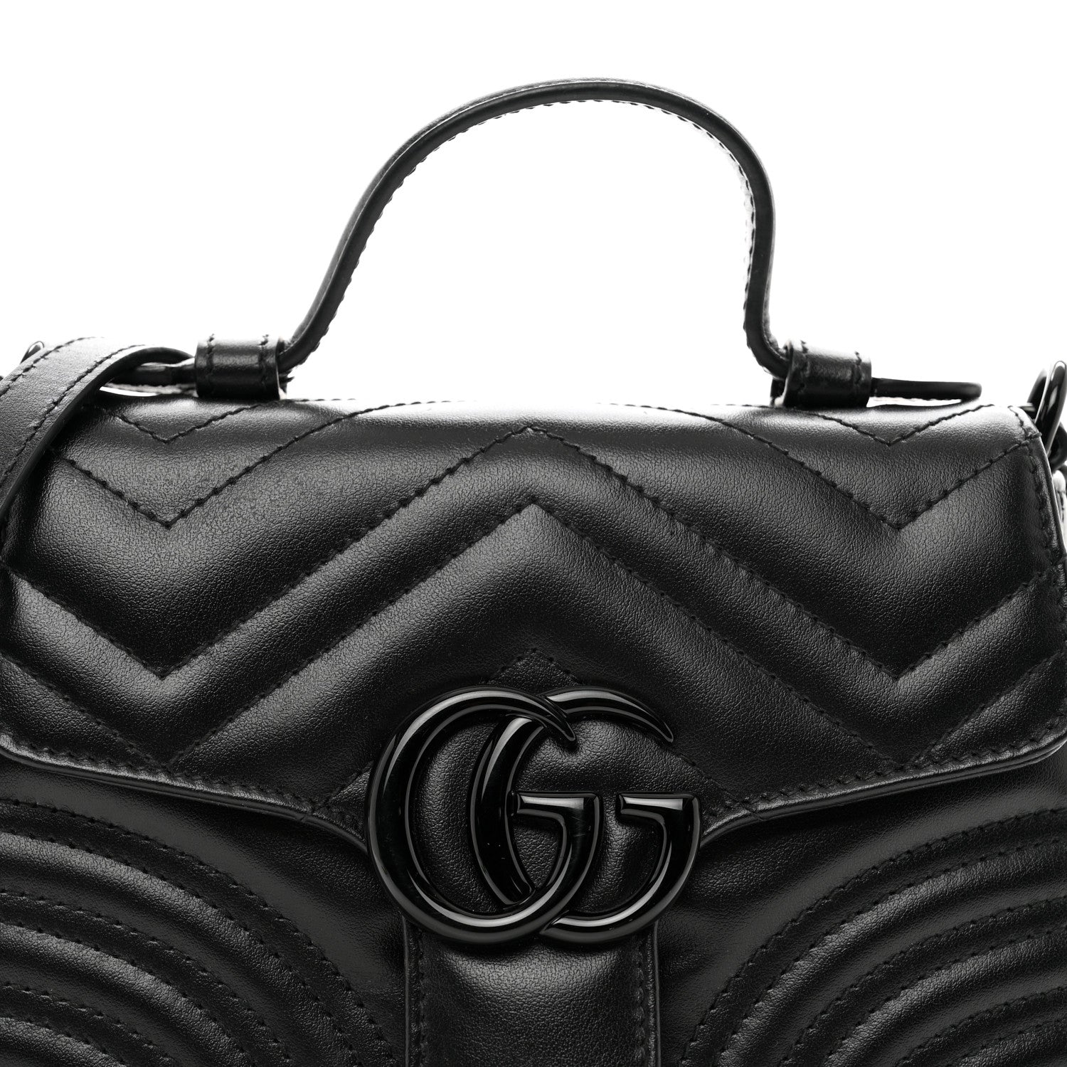 Gucci Calfskin Matelasse Monochrome Mini GG Marmont Top Handle Shoulder Bag Black 5 of 10