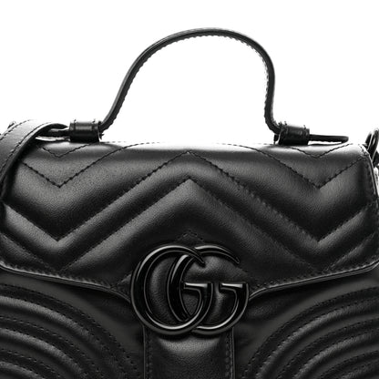 Gucci Calfskin Matelasse Monochrome Mini GG Marmont Top Handle Shoulder Bag Black 5 of 10
