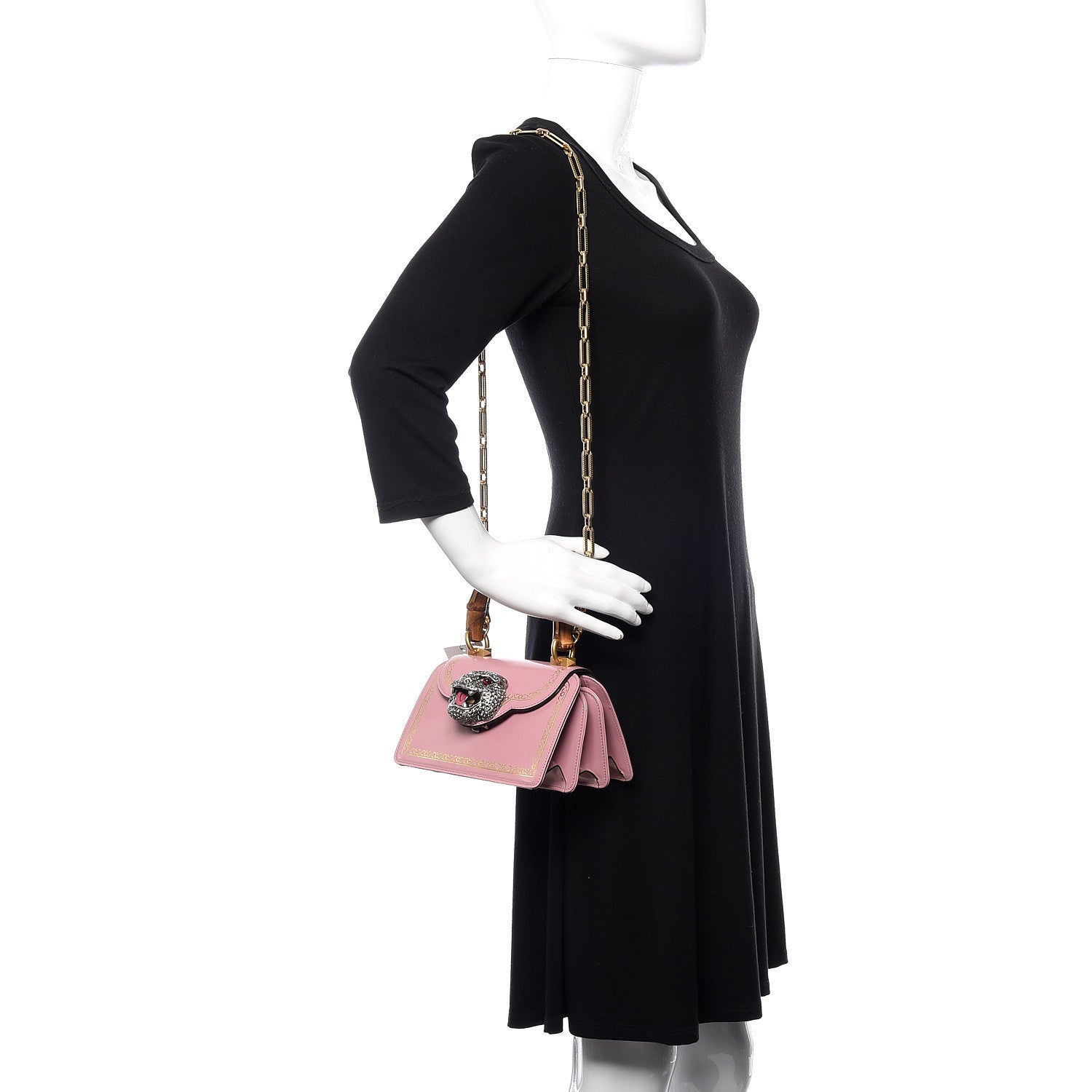 Gucci Calfskin Bamboo Crystal Mini Thiara Top Handle Bag Carmine Rose Gold 2 of 10