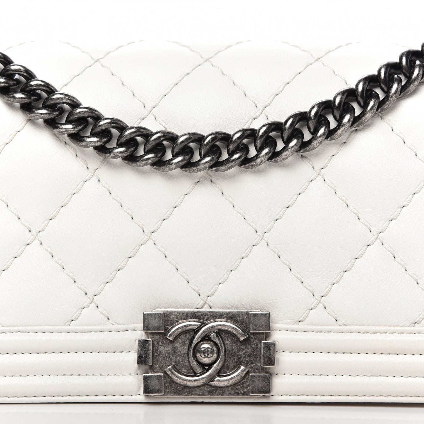 Calfskin Double Stitch Medium Boy Flap White