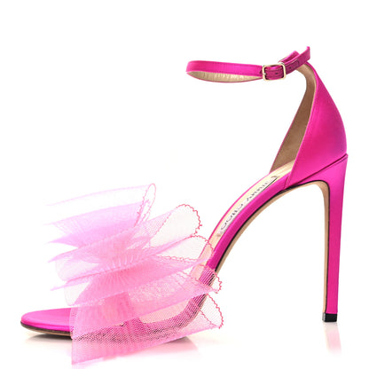 Jimmy Choo Grosgrain Asymmetric Mesh Fascinator Aveline 100 Bow Sandals 42 Pink 1 of 9