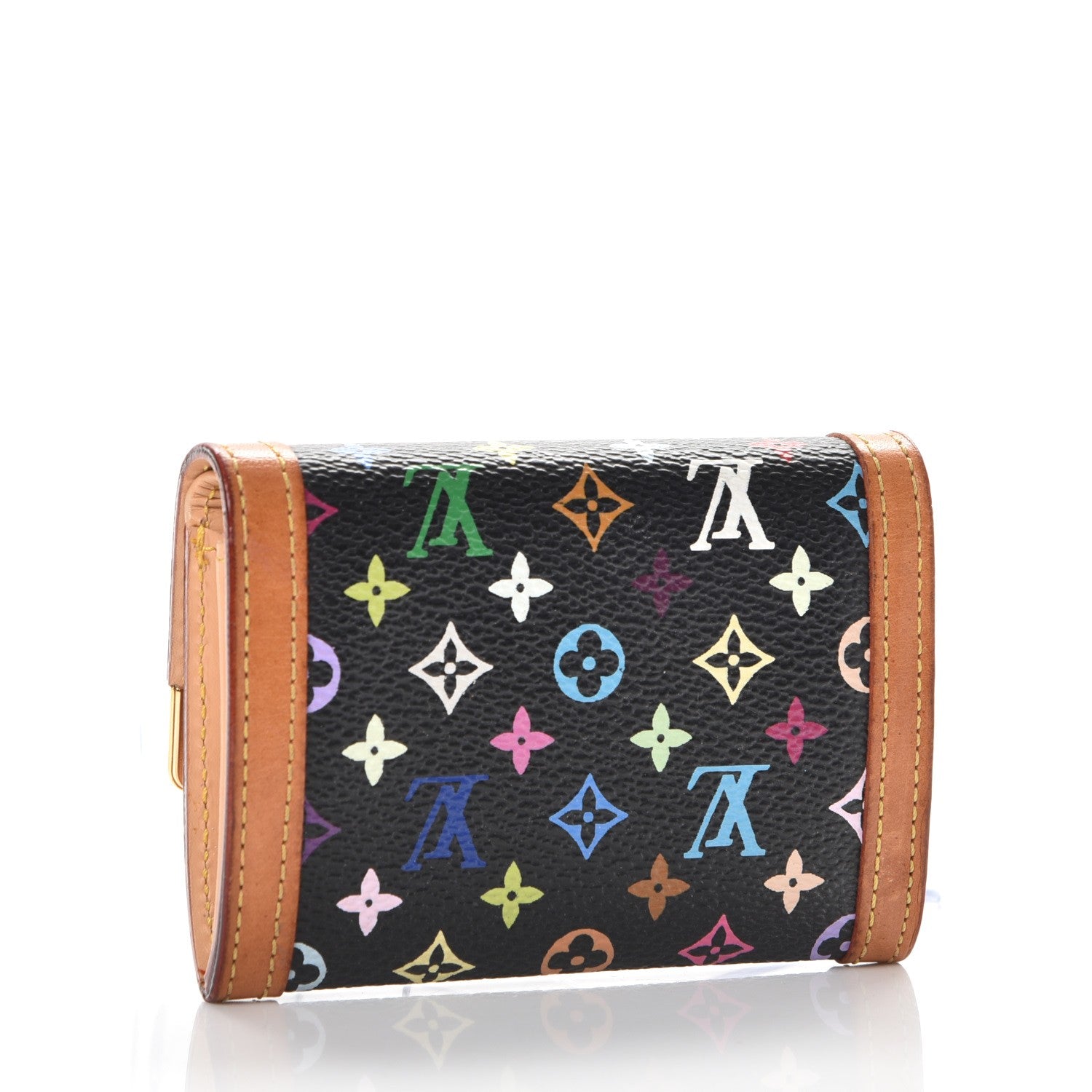 Louis Vuitton Monogram Multicolor Porte-Monnaie Plat Coin Purse Black 3 of 8