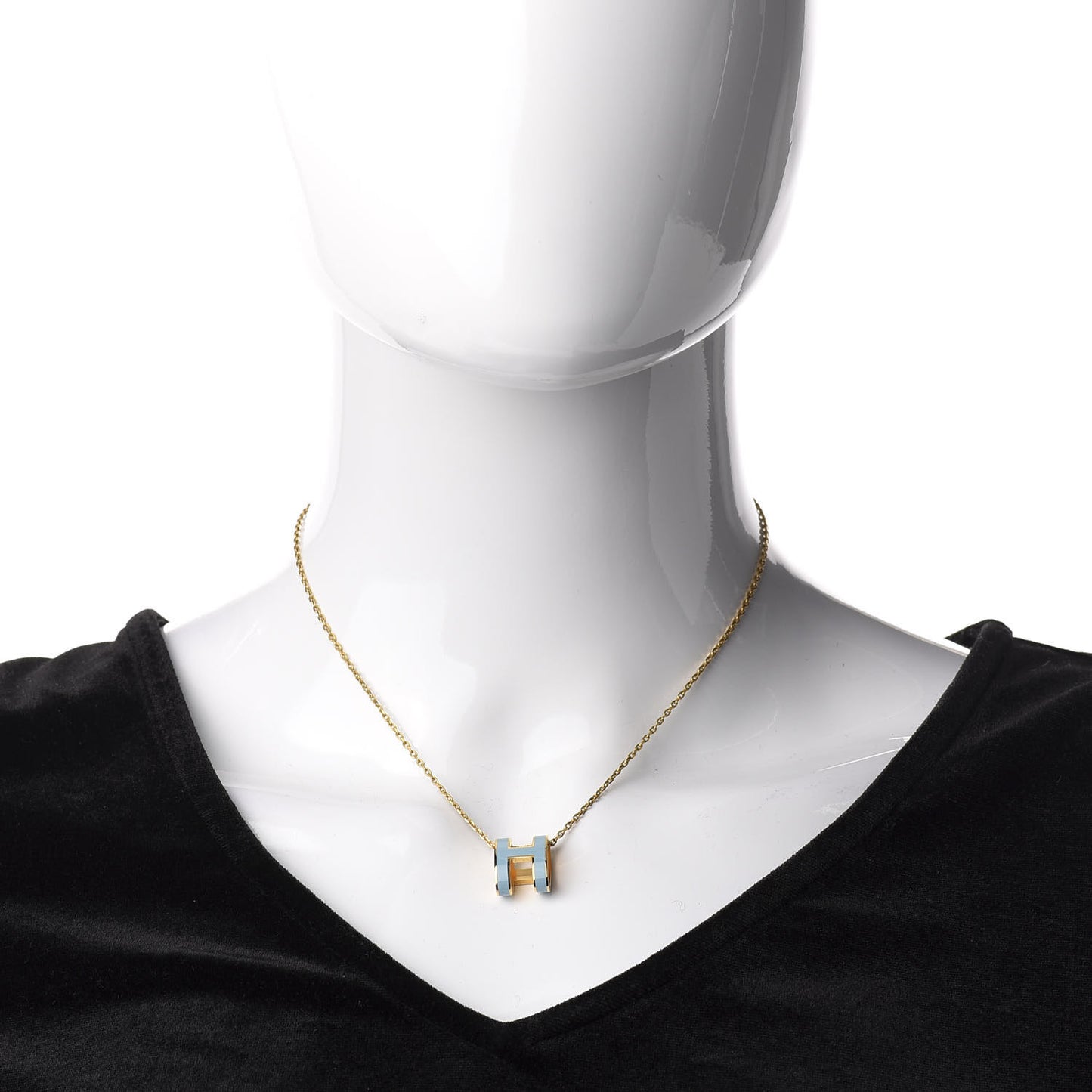 Lacquered Gold Pop H Pendant Necklace Bleu Pastel