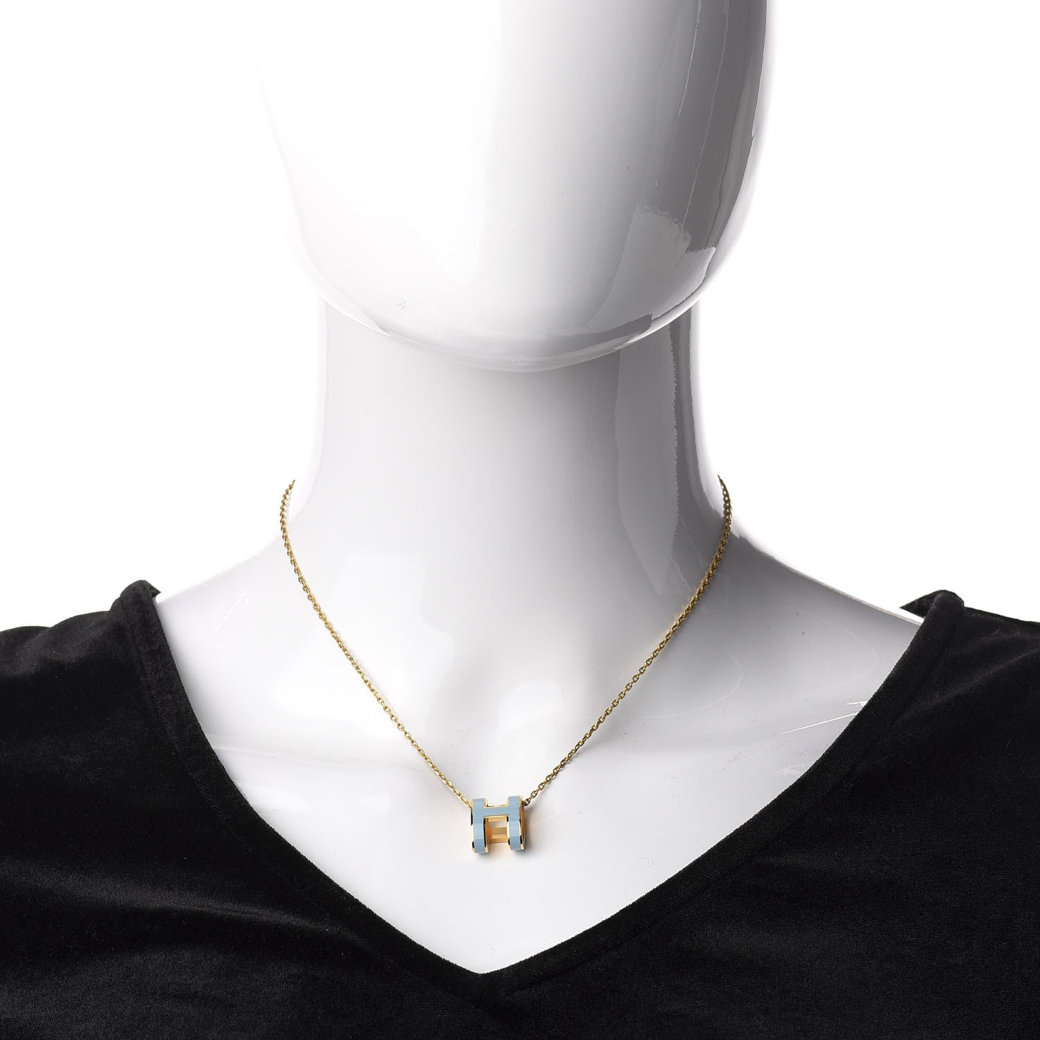 Hermes Lacquered Gold Pop H Pendant Necklace Bleu Pastel 2 of 7