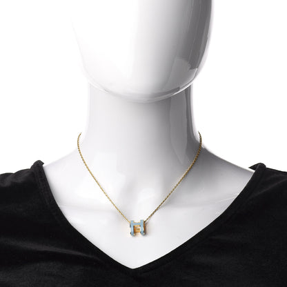 Hermes Lacquered Gold Pop H Pendant Necklace Bleu Pastel 2 of 7
