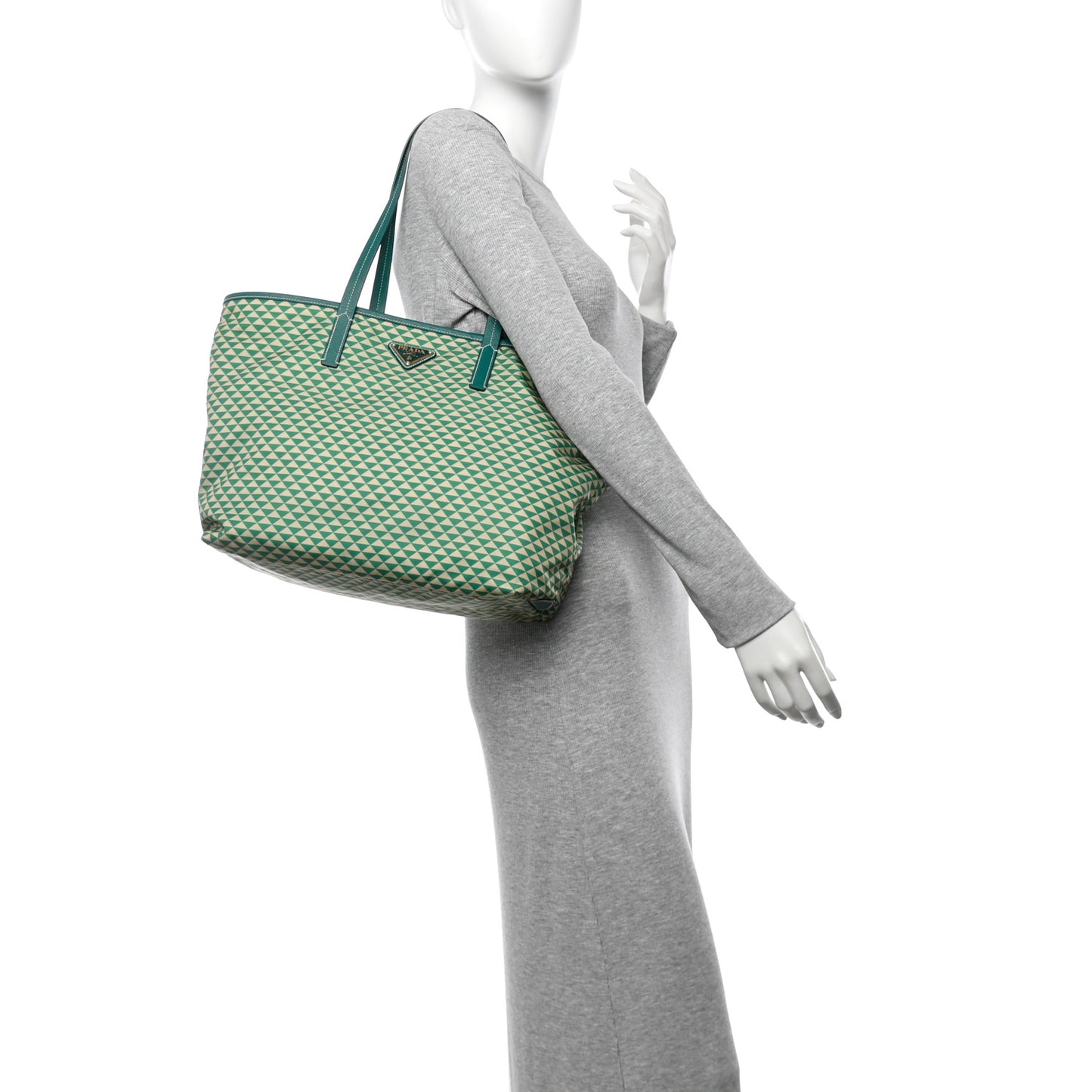 Re-Nylon Saffiano Triangolo Symbole Shopping Tote Green
