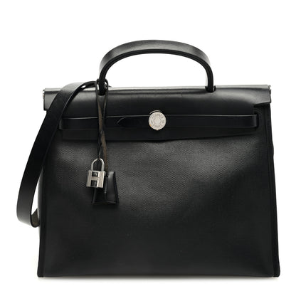 Hermes Toile H Berline Vache Hunter Herbag Zip PM 31 Black Ecru 1 of 11