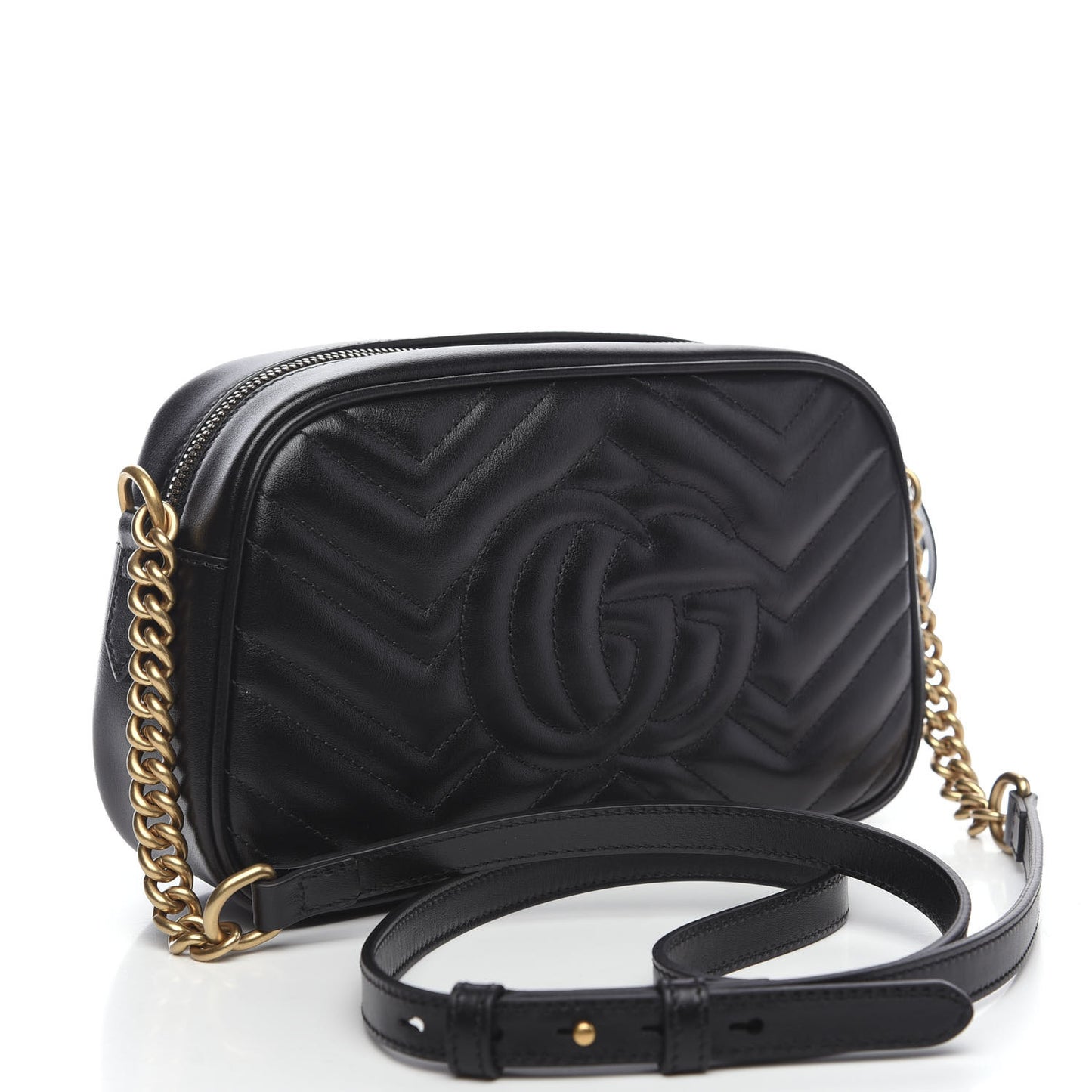 Calfskin Matelasse Small GG Marmont Chain Shoulder Bag Black